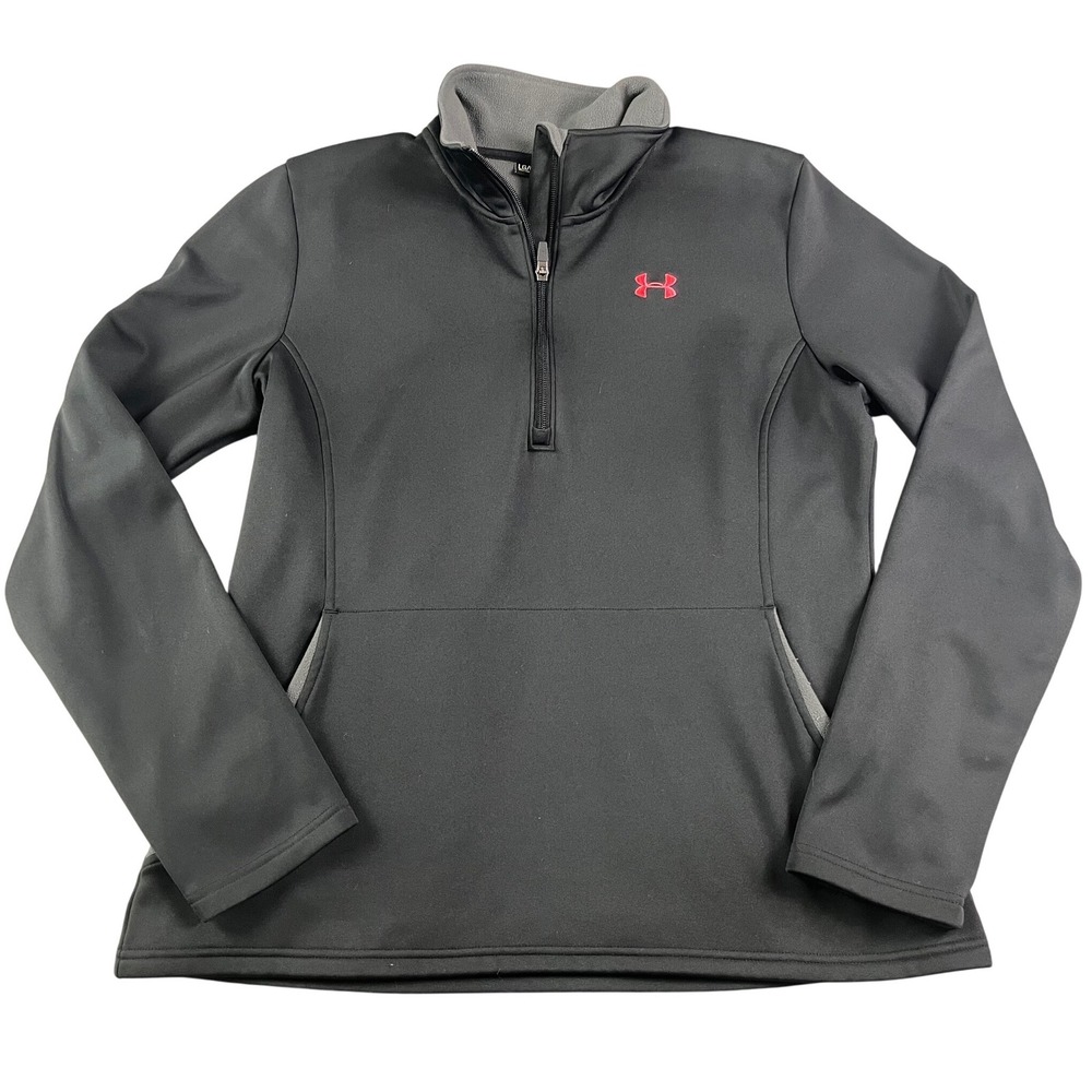 Under Armour Womens 1/4 Zip Fleece Pullover Jacket Large Black Pink Logo